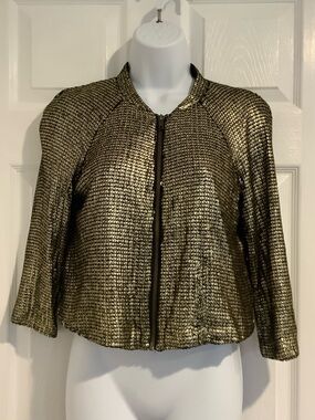 SILENCE + NOISE Gold Sequin Disco Cropped Las Vegas Retro Rollerskating Jacket S